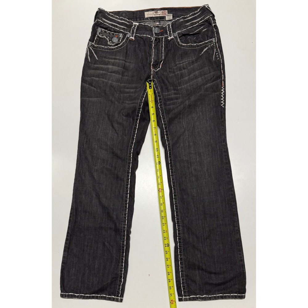 Y2K Laguna Beach Jean Co Mens 34 Black Studded Crystal Embroidered Jeans